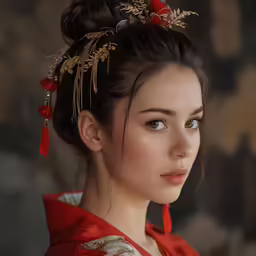a woman is dressed in a traditional chinese costume