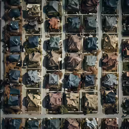 a group of square boxes filled with many clothes