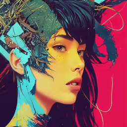 the face and neck of a female with long black hair