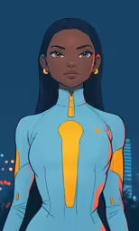 a woman in blue with yellow body paint