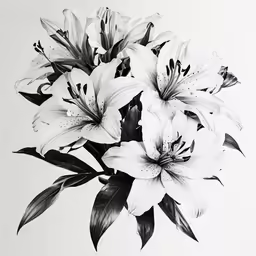 a bouquet of flowers in a black and white photo
