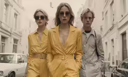 two men and a woman in yellow outfits