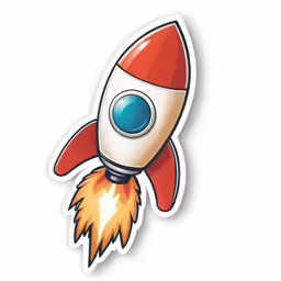 a cartoon rocket ship with a blue eye on it