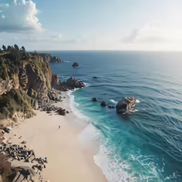 the shore of a beach with blue water