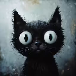 an artistic photo of a black cat with googly eyes
