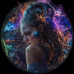 woman in a sphere looking into the distance