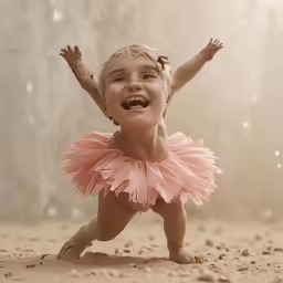 a young girl smiles while playing in the sand