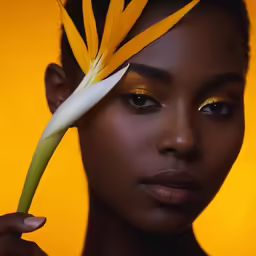 a woman with dark skin and yellow makeup