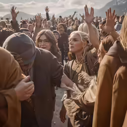 people and some have hands up in the air