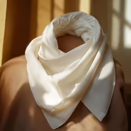 a woman with a big scarf on top of her head