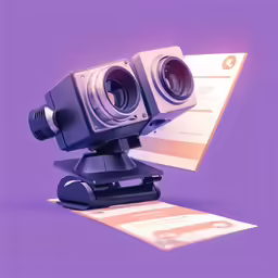 a camera and tripod with a ticket