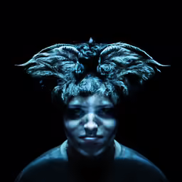a man wearing an angry bird hat with large feathers