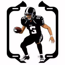a man in a black football uniform throwing a ball,a drawing of a football player holding a ball,football player, from the front and back,a football player is shown in the center of an image,a football player is shown wearing a uniform