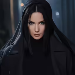 an adult woman wearing a hooded jacket and posing for a photo