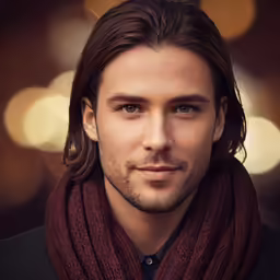 man in scarf staring directly at the camera