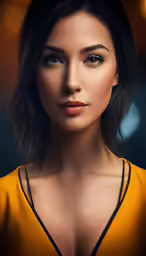 a young woman with long dark hair in a yellow top