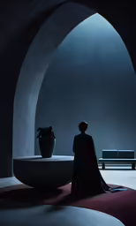 a woman in a dress standing in a room