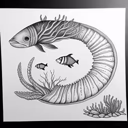 fish and seaweed print on white paper