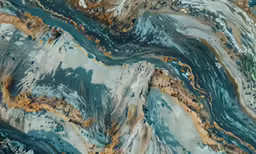 a close - up image of marbled and blue liquid swirling over rocks
