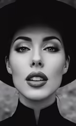 a black and white photo of a woman with long lashes