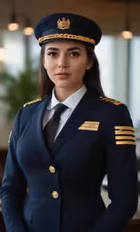 a female in uniform poses for a picture