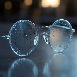 the reflective glass on the eyewear has bubbles on it