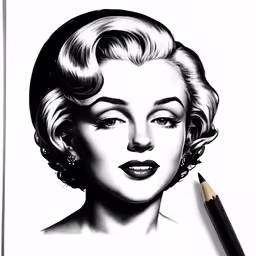 a drawing of a woman with a pencil in her hand