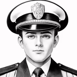 an ink drawing of a uniformed man in his uniform