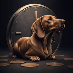 a puppy is posing for the camera by an unidentifiable clock