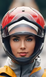 a woman wearing a helmet with big, round glasses