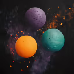 three spheres on a dark background with bubbles