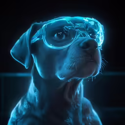 a dog in some goggles, wearing the same glasses