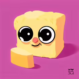 a piece of cake with eyes, one half eaten