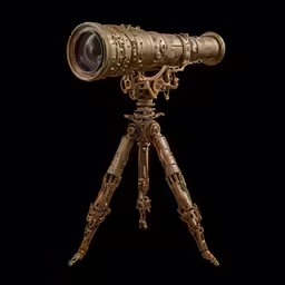 an old camera on a tripod with a long lens