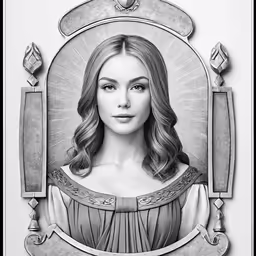 the beautiful lady in a drawing, framed by a frame