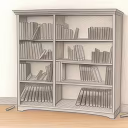 a drawing of books are arranged in a book case,there is a drawing of a book shelf,a drawing of an empty shelf filled with books,a pencil drawing of a bookcase with books,a drawing of a bookcase with several books