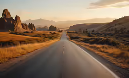 an empty road in the middle of a desert