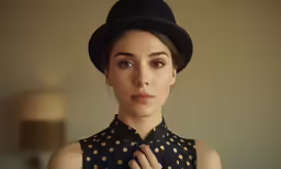 the lady wearing a black hat has her hands clasped