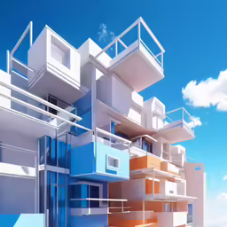 a 3d image of a building and the outside of it