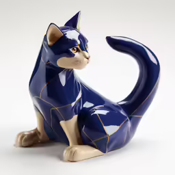 a blue cat figurine on the floor next to white background