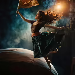 a woman is flying through the air with an umbrella
