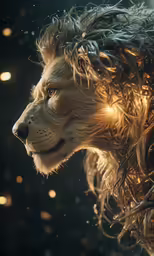 a lion that has its head turned to look like he is floating
