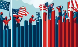 a group of people that are holding american flags