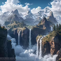 a beautiful view of some huge waterfalls in the sky