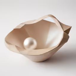 an image of a white bowl with two white pearls in it