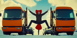 a person jumping out of the cab of a semi truck