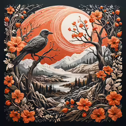 an image of a painting of a bird in flowers