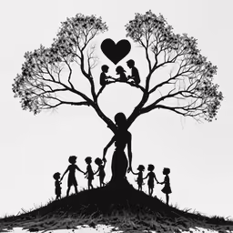 a black and white drawing of people playing with each other