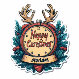 the phrase happy christmas is shown on a clock with antlers