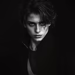 a woman with messy hair posing in a black photo